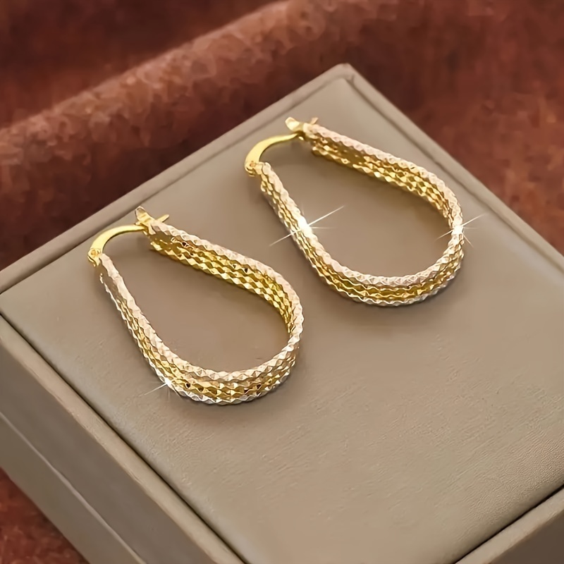 elegant   teardrop hoop earrings with sparkling corrugated design minimalist copper jewelry for women ideal gift versatile earrings sparkling   goldplated copper novelty earrings Product details 3