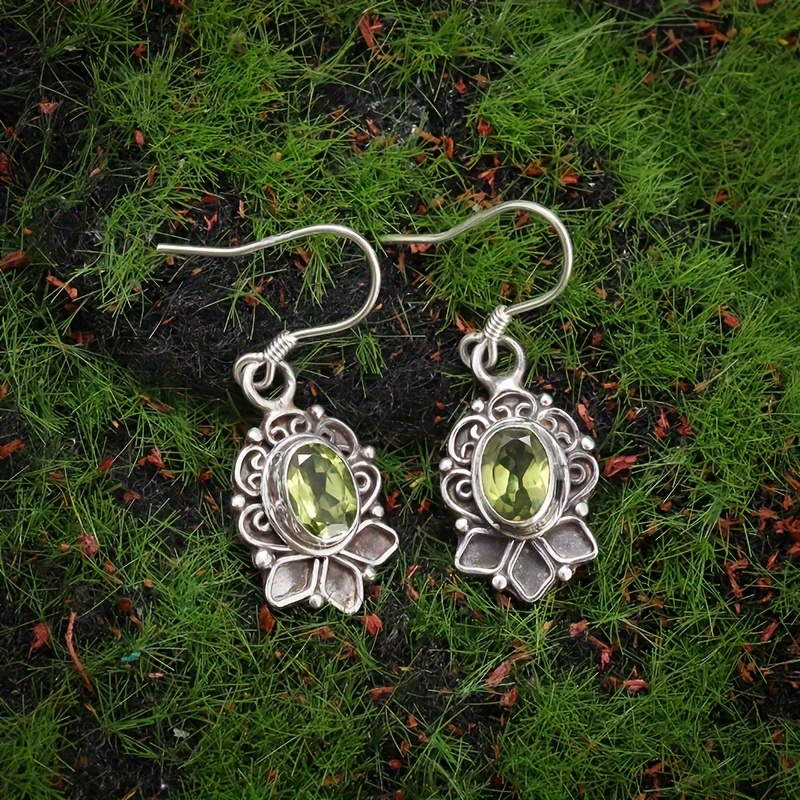 Men's Minimalist Green Stone Zinc Earrings