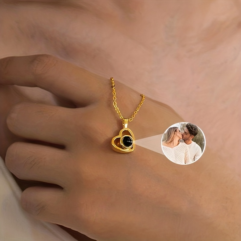 TEMU Custom Photo Necklace, Personalized Photo Projection Necklace - Heart-shaped Photo Pendant, Insert Your Photo, Perfect For
