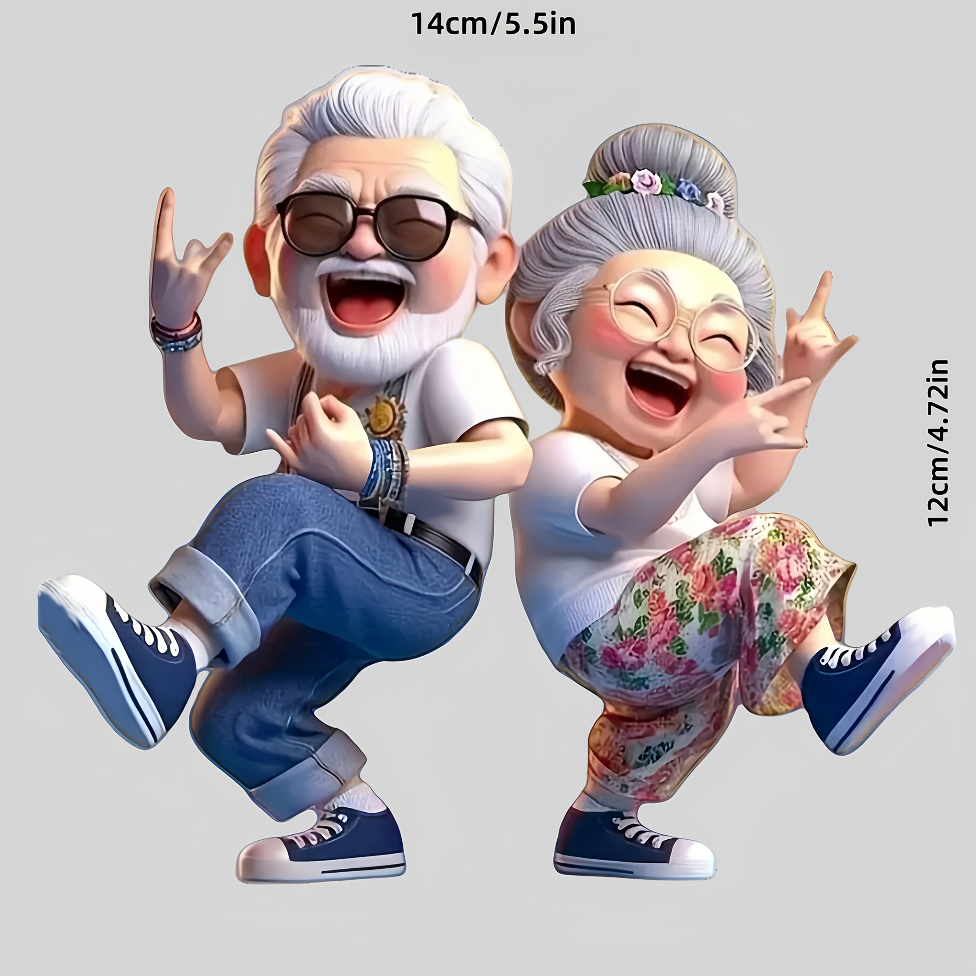 A Elderly Couple Is Jumping! Pvc Stickers - Easygoing Cartoon Characters Dressed In Bright Outfits, Perfect For Decorating Laptops, Windows, Walls, Car Bumpers, And Glass.