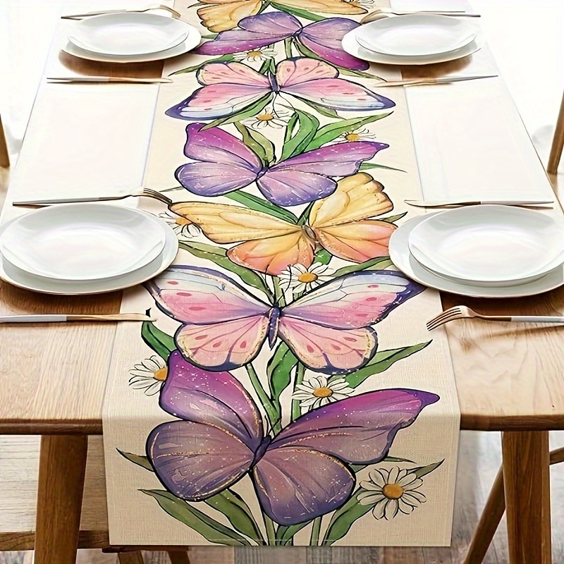 

1pc, Table Runner, Butterfly Floral Pattern Table Runner, Spring Theme Table Runner, Seasonal Kitchen Dining Table Decoration For Indoor, Party Decor