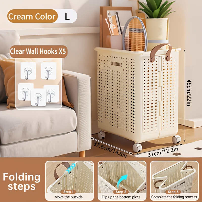 TEMU Large And Medium Foldable Ceramic White Laundry Baskets - Pu Leather, Hand Washable, Solid Color, Multi-functional Portable Rv Dirty Clothes