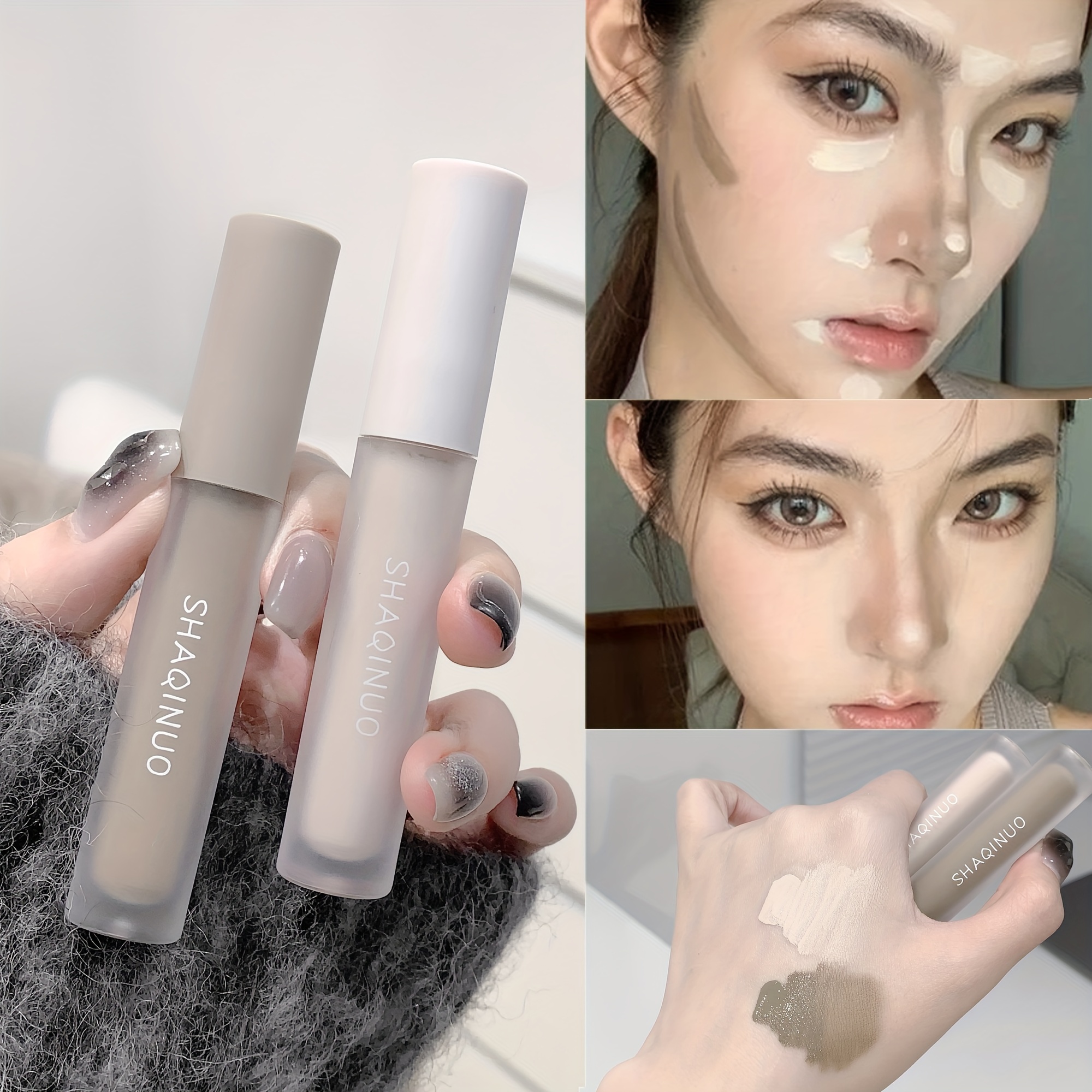 [2pcs] Set, Liquid Contour Concealer For Natural Facial Shadow, Brightening And Concealing Nose Shadow Eye Shadow Highlighter Under Eye Pencil
