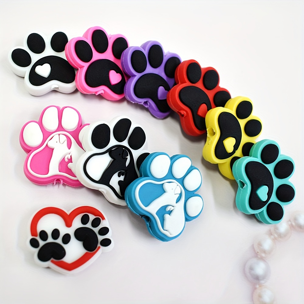 

14pcs Dog Paw Print Bead Assortment, Plastic Pen Beads For Diy Jewelry, Keychains, And Handicrafts