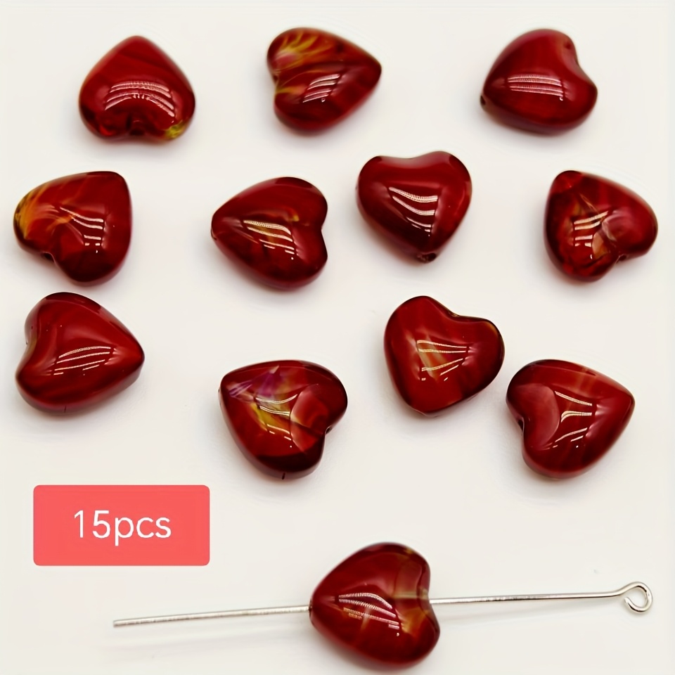 TEMU Perline in Vetro a Forma di Cuore 12x12mm con Foro Dritto per Braccialetti e Collane Fai da Te - Accessori Creativi per Gioielli , Decorazioni