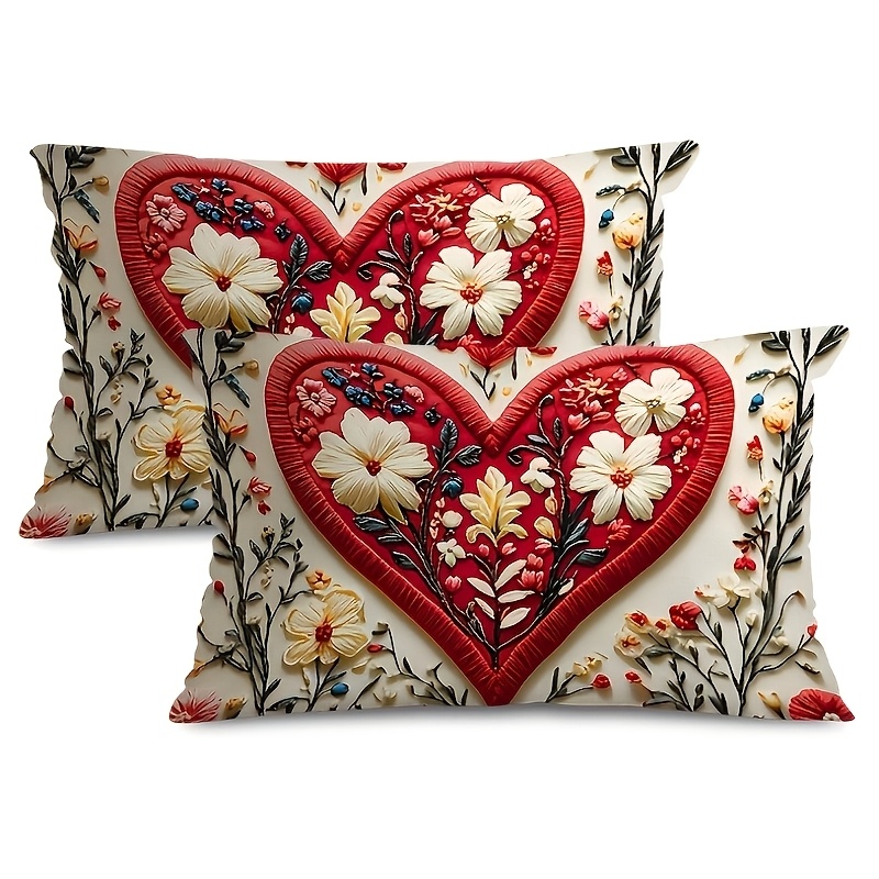 

2-pack Valentine's Day Heart-shaped Throw Pillow Covers, 12x20 Inch, , Machine Washable, Zippered Polyester Cushion Cases For Home & Farmhouse Decor, Woven Fabric, Suitable For Room Types (no Insert)