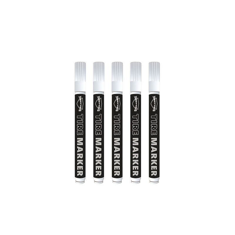 Image of 5-piece White Tire Marker Set, Suitable For Tires, Diy Graffiti, Wood, Painting,, Journals, And Art/. High-quality Tire Markers - And Colored On Rubber Tire Surfaces, . Suitable For Marking Cars