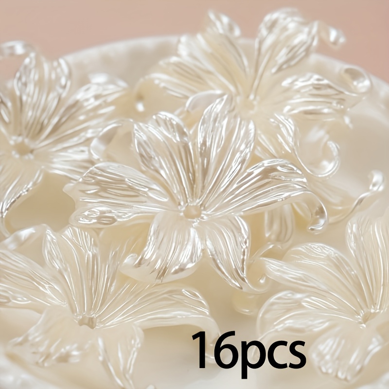 E-shop 16 Stück Weiße Große Iris Blumen Perlen Charms für Schmuckherstellung Handgemachte Halskette Ohrringe Schlüsselanhänger Zubehör