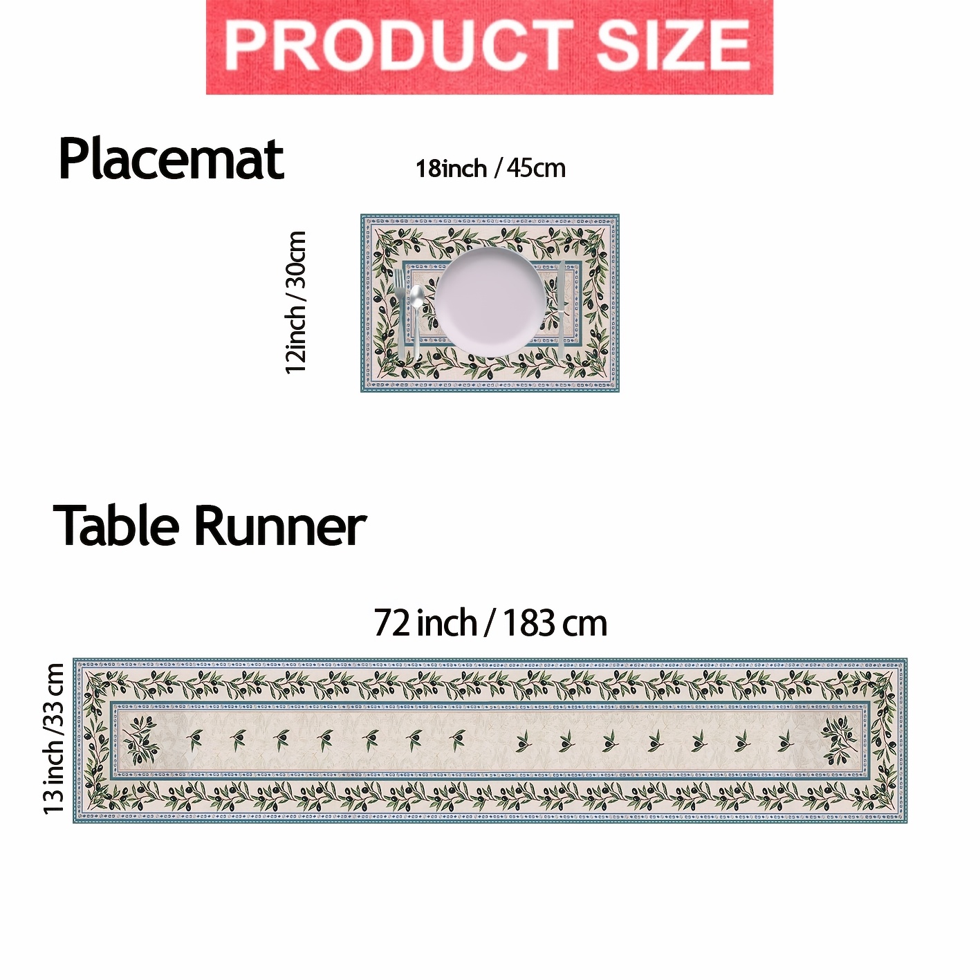Vintage Olive Branch Table Runner And Placemats Set For Dining_voghion.com