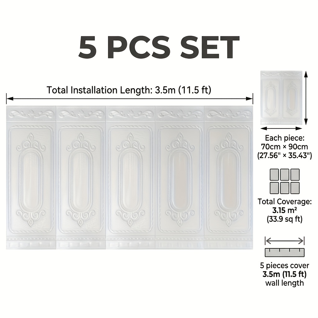 TEMU 5pcs 20mm Thicken Waterproof 3d Self-adhesive Wall Panel Stickers, High Quality Xpe Material, Stick Design Vintage For Bedroom, , Bathroom,