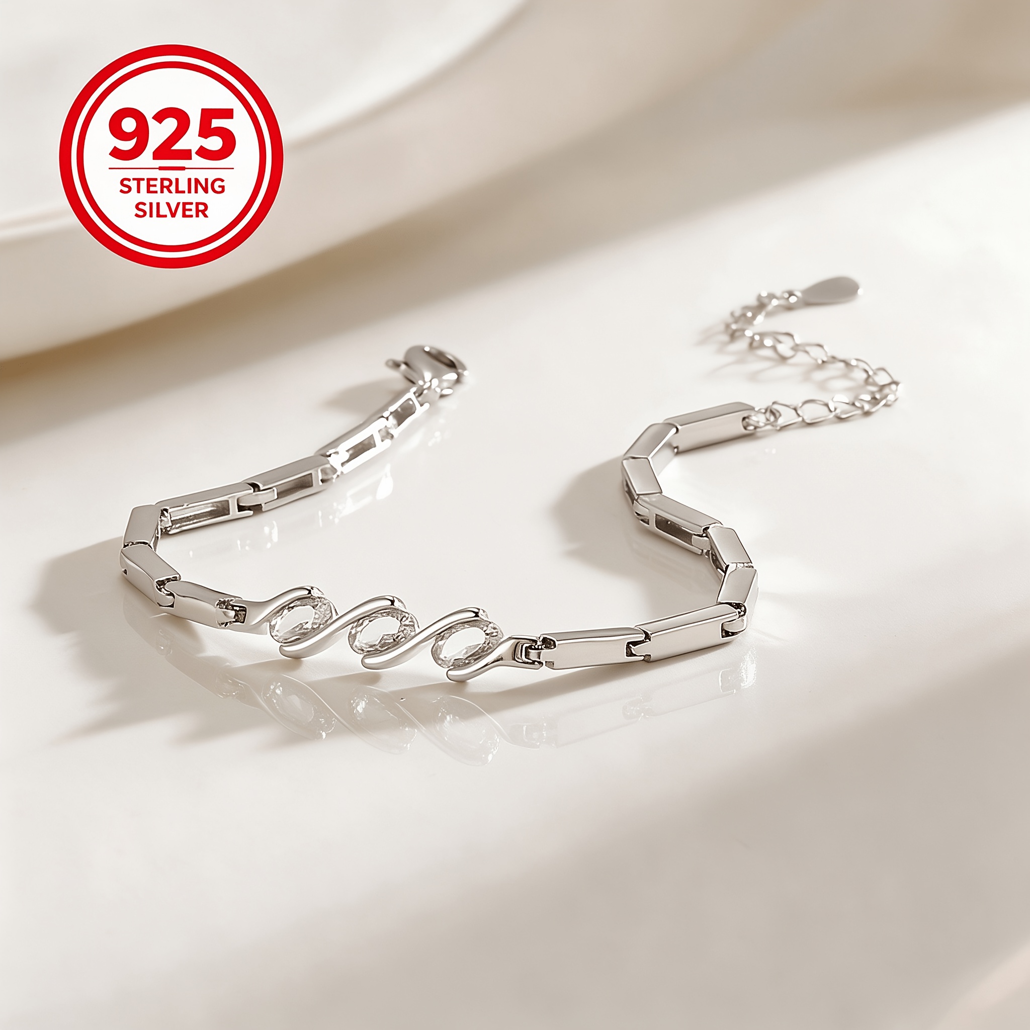 925 Silver Tri-Stone Bracelet, Elegant Gift for Couples