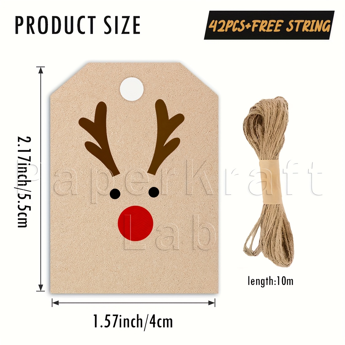 TEMU 42pcs Of Paper Christmas Gift Tags Featuring A Reindeer Face With Antlers, Suitable For Small Businesses, Festive Gifts, Or Decorations