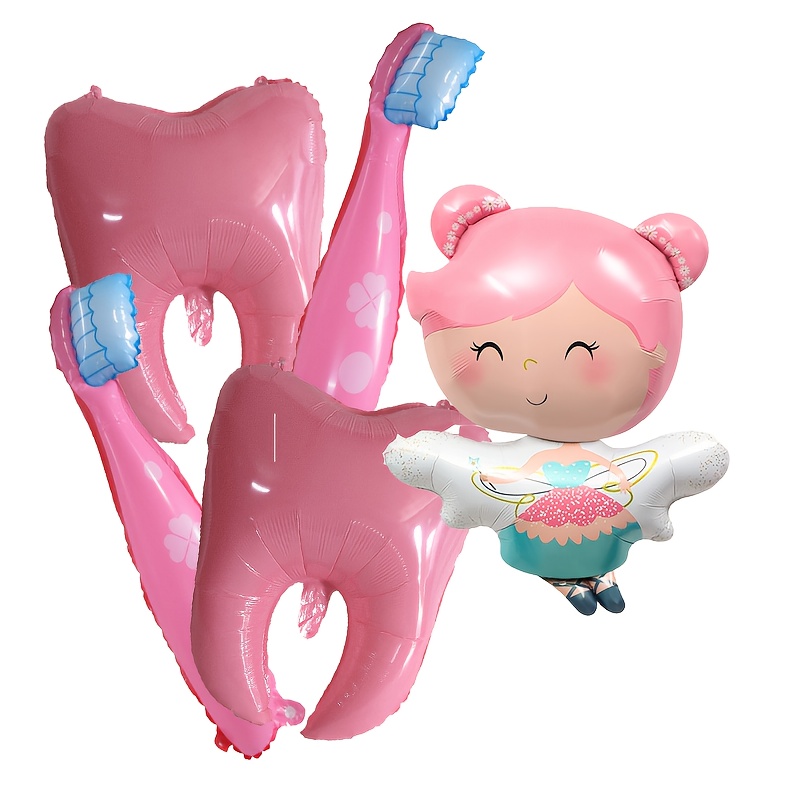 Image of Tooth Fairy Tooth Care Props Four-color Toothbrush Shaped Balloons, Decorative Balloons For Home Decoration And Atmosphere Setup For Christmas, Halloween