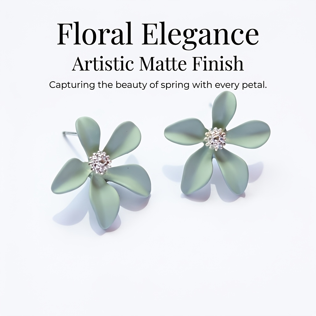 Image of Fashionable Light Green Floral Earrings, Hypoallergenic Stainless Steel Posts, Trendy Style, Must-have Studs For European And Style