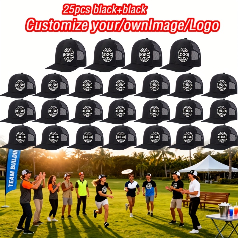 TEMU 25pcs Custom Cartoon Baseball Caps, Retro Mesh Hats With /photo, Wedding Party & Gifts, Unisex Adjustable
