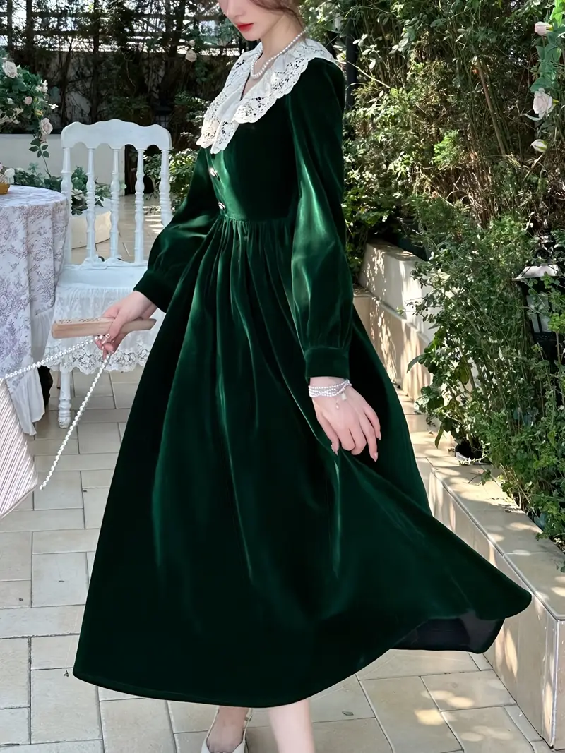 vintage court style lace trim velvet dress women - Temu Qatar vintage court style lace trim velvet dress women - Temu Qatar
