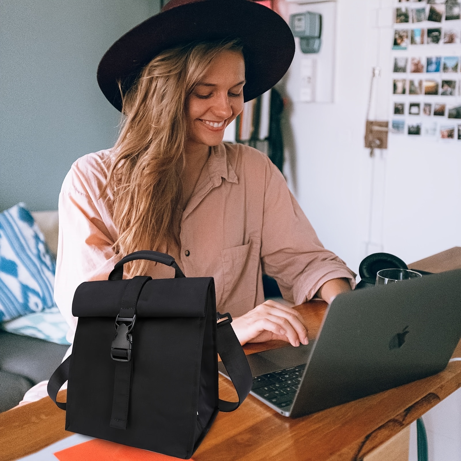 foldable oxford cloth lunch bag multi functional crossbody waterproof picnic cooler black no details 2