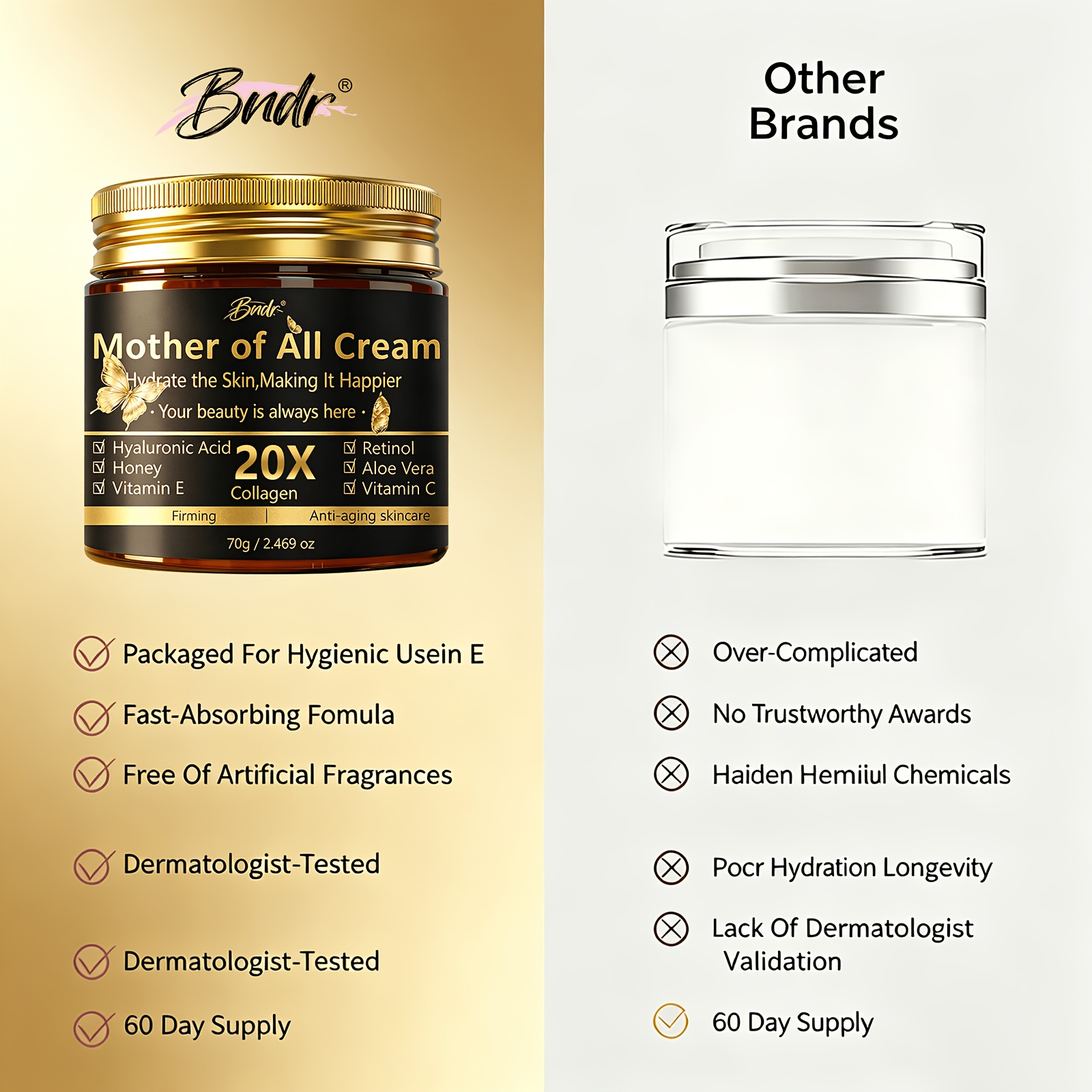 Mother of for all cream / 20X Day And Night face Cream / Collagen Lift And Tight Face Cream with Retinol, Collagen, Hyaluronic Acid And Vitamin C / Moisturizing And Smoothing for All Skin Types / Alcohol-Free, 120-Hour Hydration