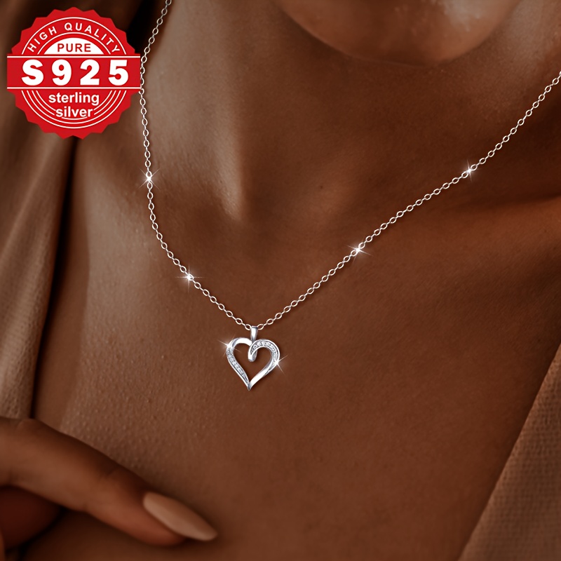 Women's S925 Silver Heart Necklace with Synthetic Zirconia