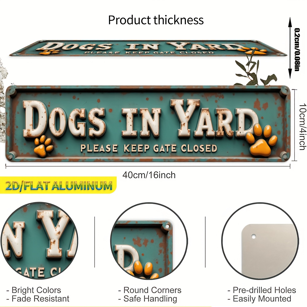 TEMU 2d Flat, 1pc 1pcs "dogs In Yard" Sign - Vintage Wall Decor Suitable For Home, Garden, Yard - Warning Sign, Dog Owner Gift, Aluminum Signage, 2d