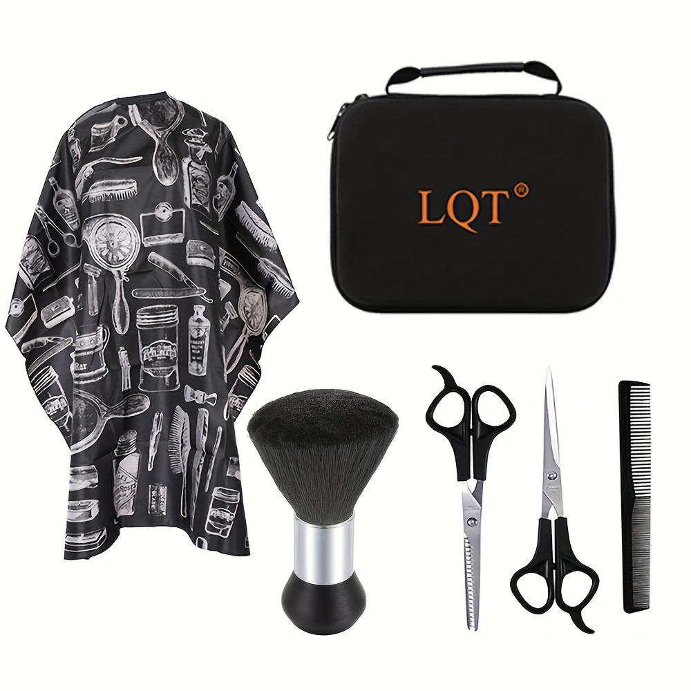 

Lqt Professional Hairdressing Set - 4pcs Barber Kit With Shawl, Scissors, Brush & Storage Bag For Salon Quality Styling Barber Accessories Hair Styling Tools