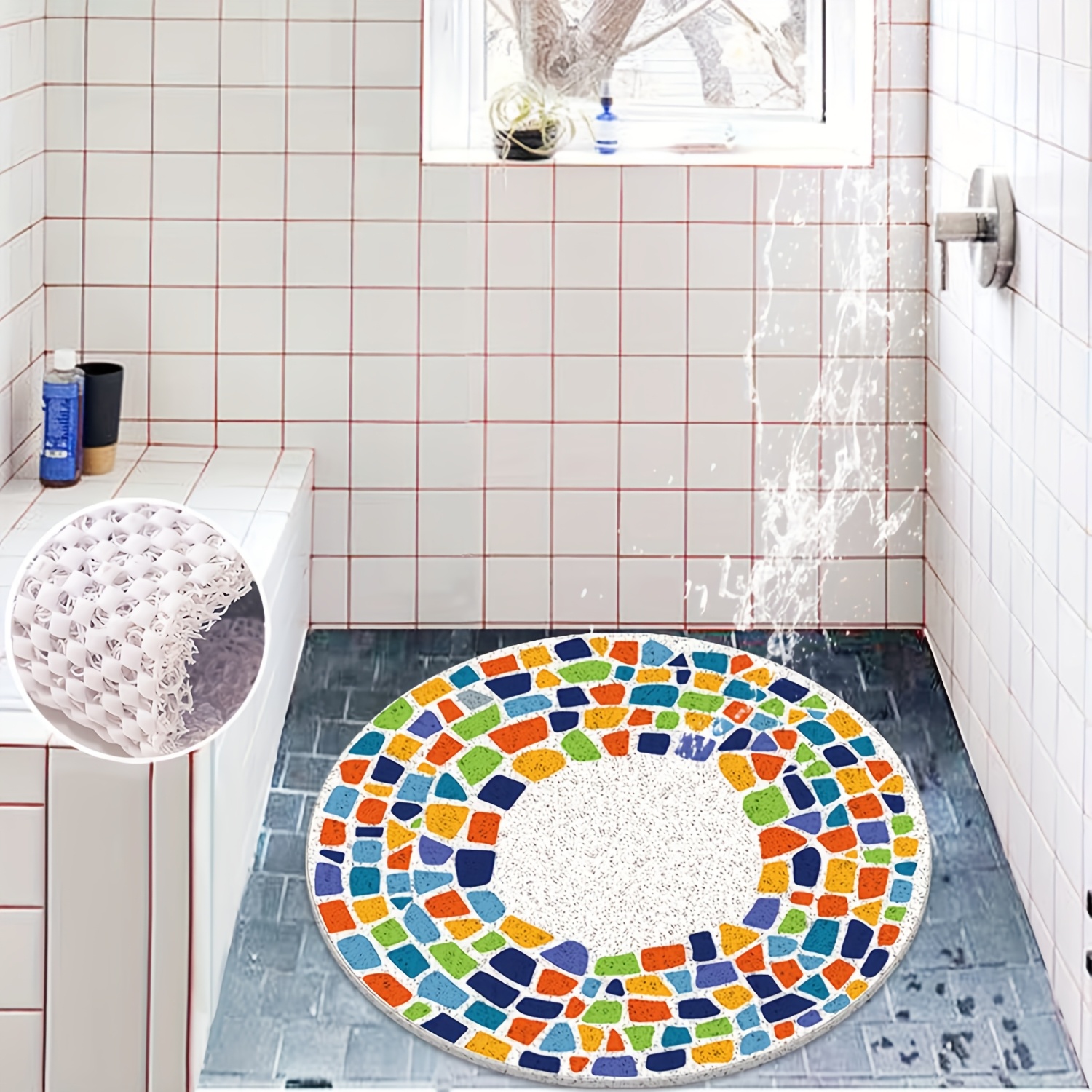 non slip shower mat with drain holes quick dry bath anti slip bathroom floor mat soft cushioned pvc bath mat for shower bathtub kitchen easy clean bathroom safety mat   elderly care Product details 5