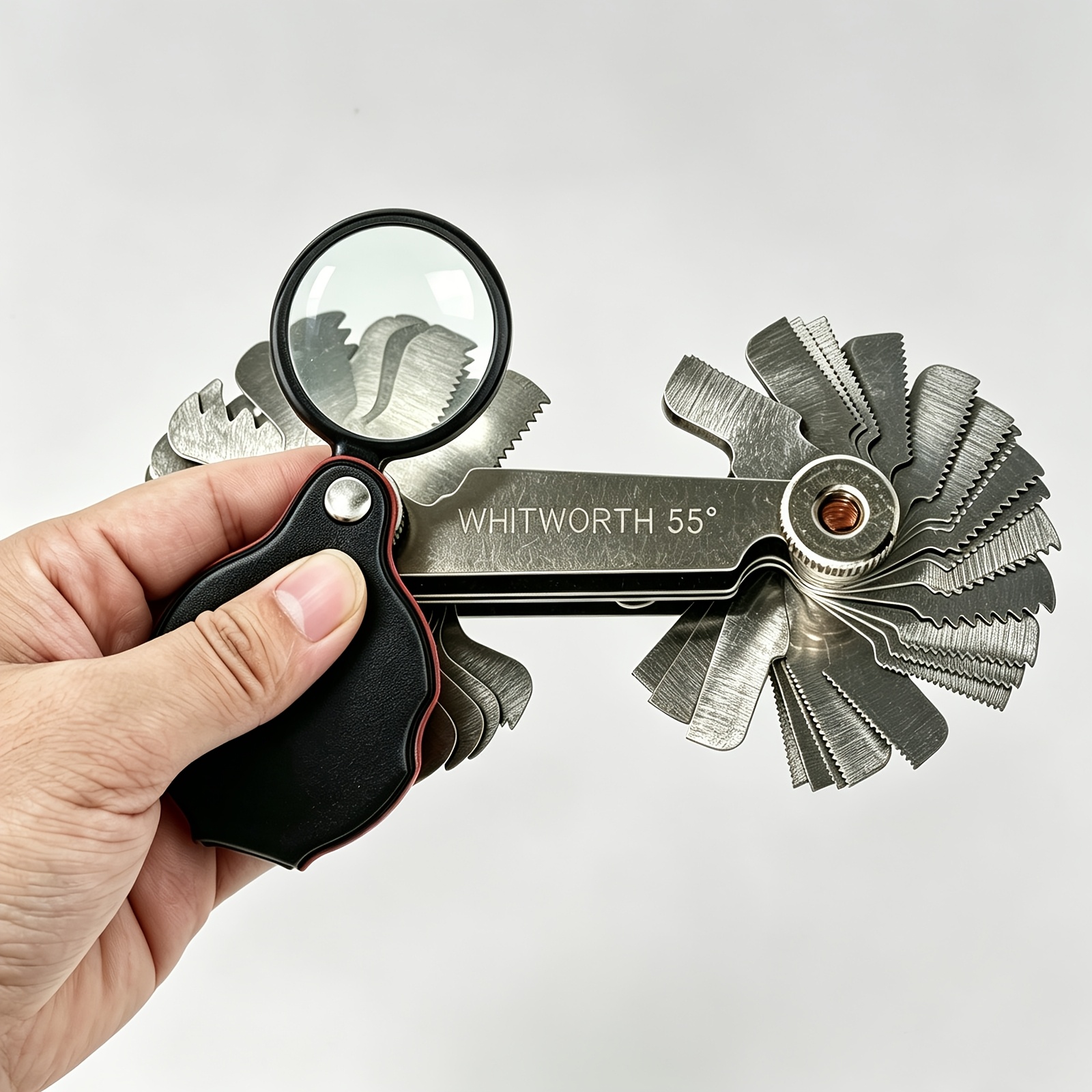 TEMU Dual Scale Thread , Metric & Imperial Thread Measuring Tool With Metal Nuts And Magnifier