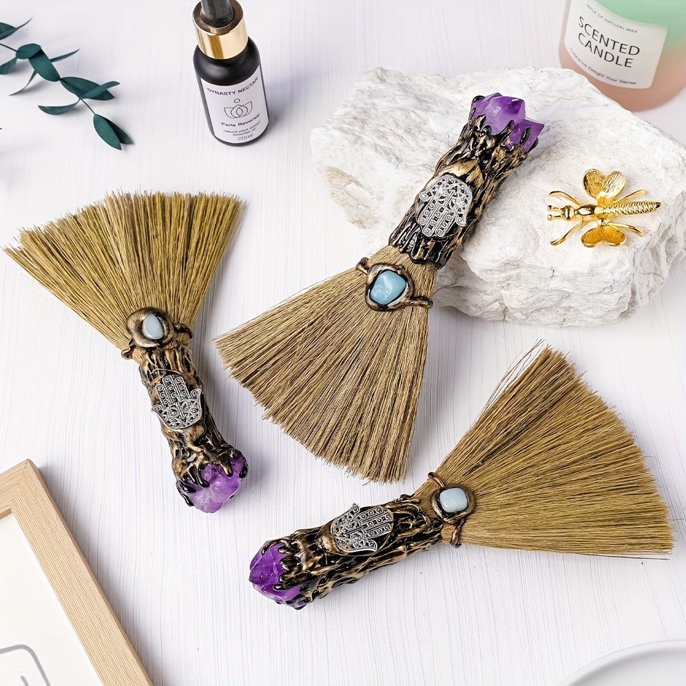 

1pc Natural Amethyst Magic Broom Ornament, For Home Desktop Decoration, For Mother's Day Gift