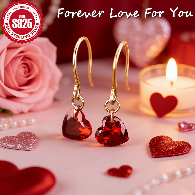 Women's 925 Silver Heart Ear Hooks with Zirconia Accents, Valentine's Gift