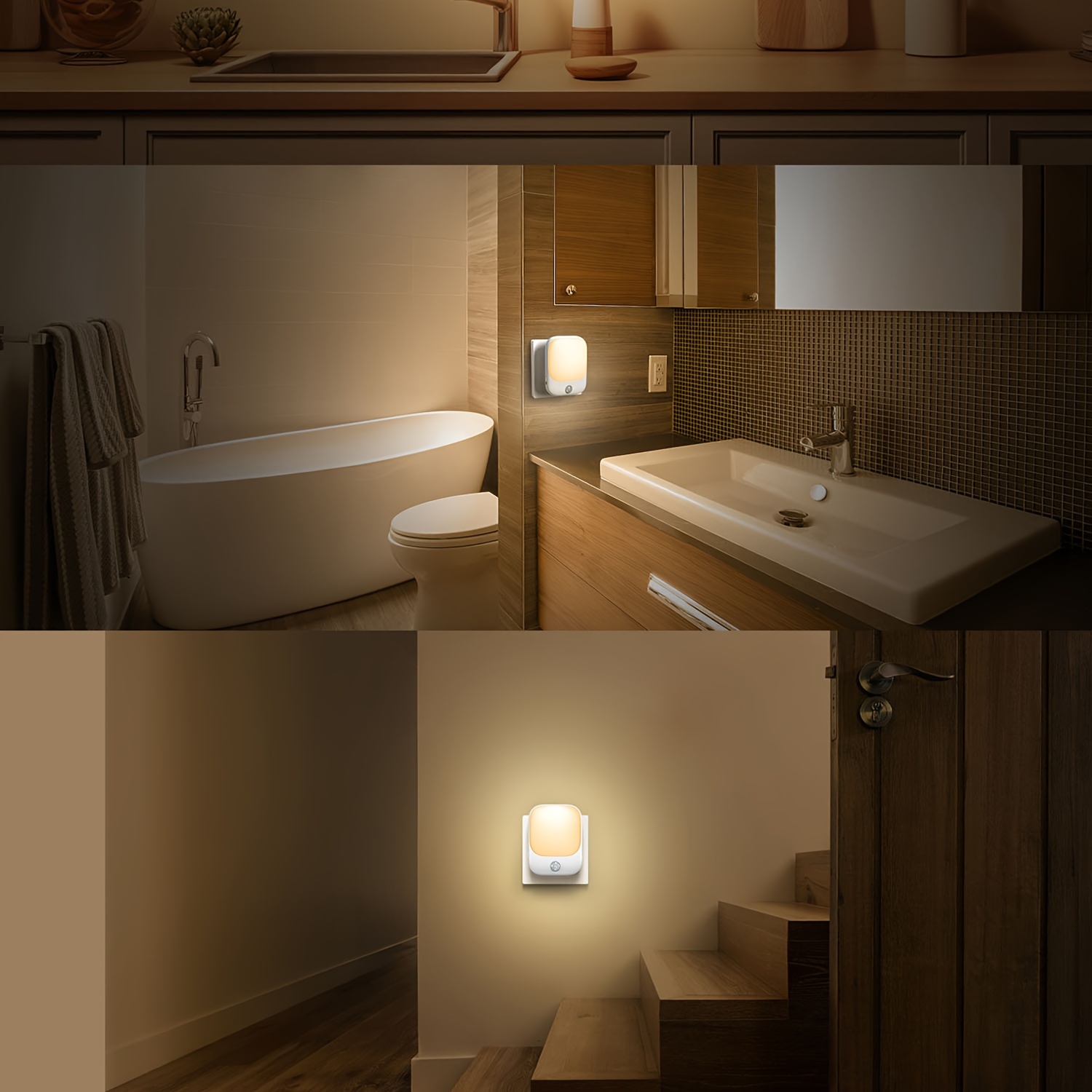 LED Nachtlichter Mit Bewegungsmelder – USB-aufladbar, Für Treppen, Schränke, Bad, 3er Set, Dimmbar
