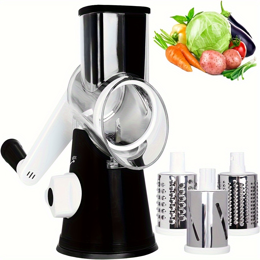 

Safe Vegetable Mandoline Slicer, Large Multifunctional Rotary Cheese, Grater Hand Crank Easy Rotating Veggie Anti-cutting, 3 Interchangeable Blades