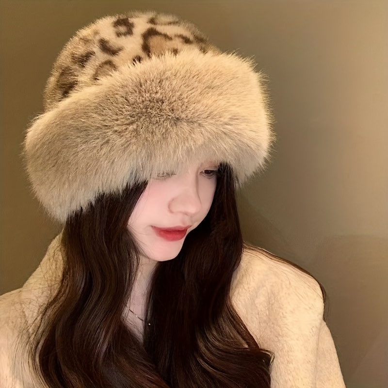 TEMU Nuovo cappello mongolo con stampa leopardata, cappello per adulti, cappello da donna per e inverno, cappello da pescatore a tesa larga, cappello