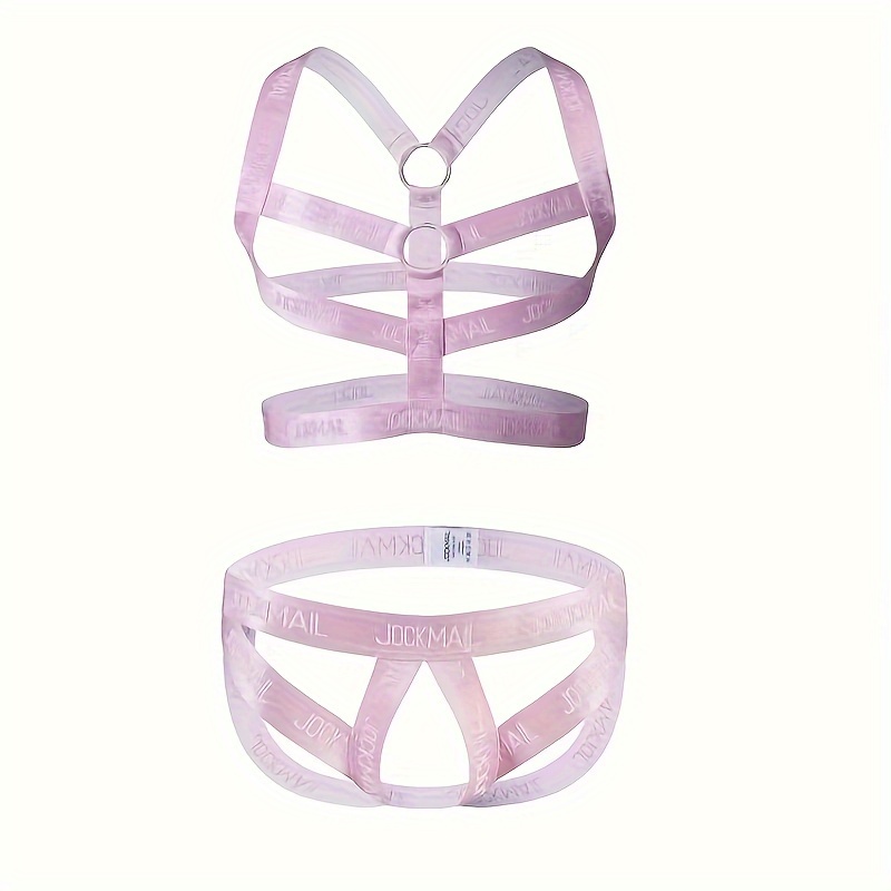 Men's Elastic Shoulder Strap Sexy Bare Chest Fringe Airy Sexy Personalized Muscle Chest Strap + Sexy Underwear Set Letters Random