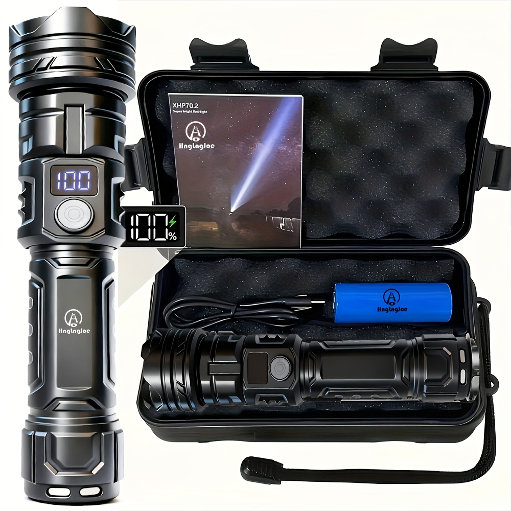 TEMU A Beautiful And High-brightness Flashlight, With A 1200mah Rechargeable Lithium Battery Display. Portable And Suitable For Outdoor Camping, Mountain Climbing, Hiking, Fishing Or Emergency .