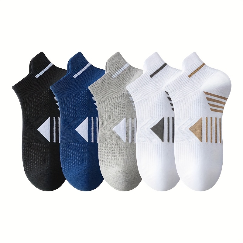E-shop 5-Pack Herren Sommer Leichte Mesh Atmungsaktive Lauf Socken, Einfarbige Gestreifte Knöchelsocken