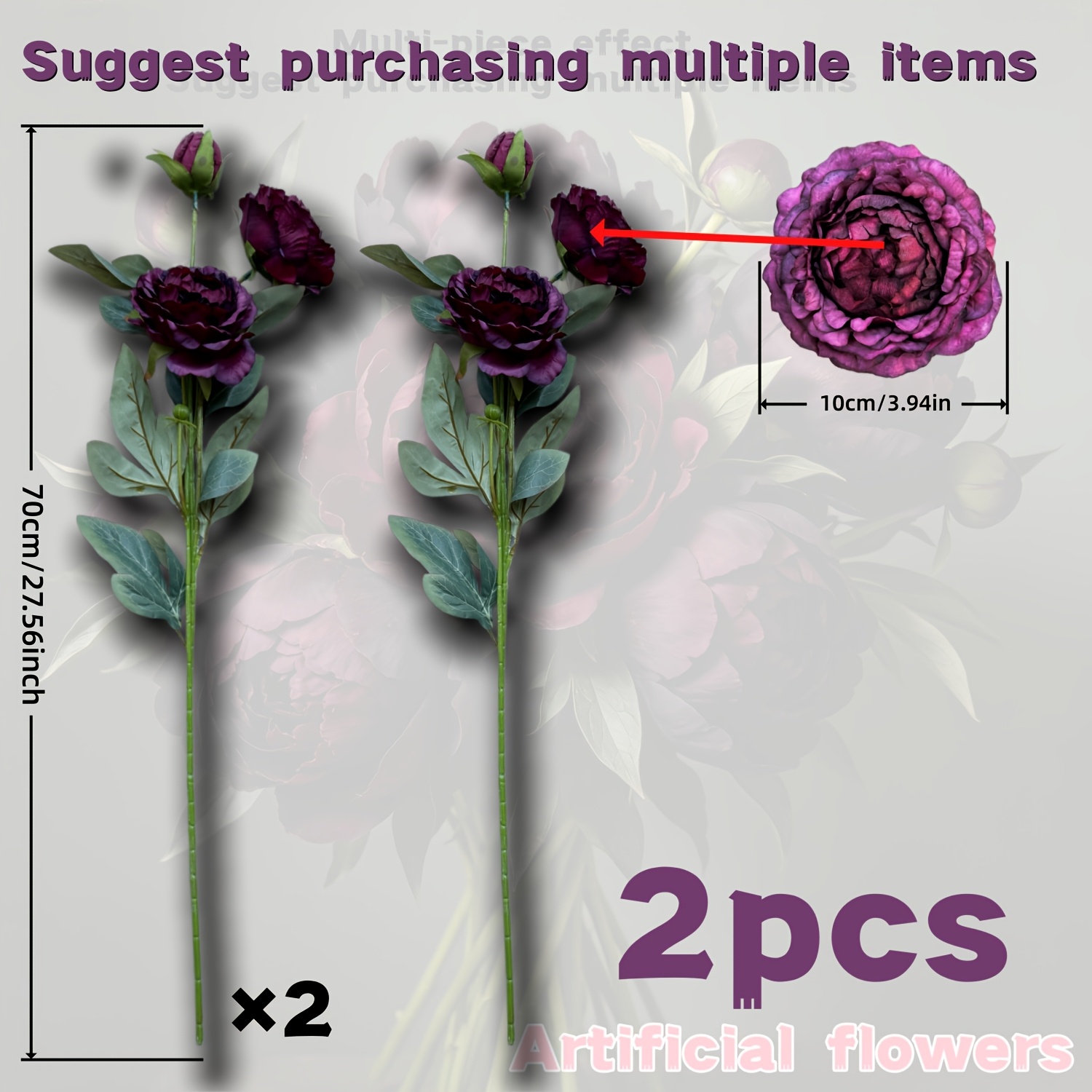 TEMU High-end Vintage Oil Painting Peony Bouquet - Vintage Distressed Texture - Vintage Red - 2pcs - Suitable For Home Decor - Holiday Decor - Cafe