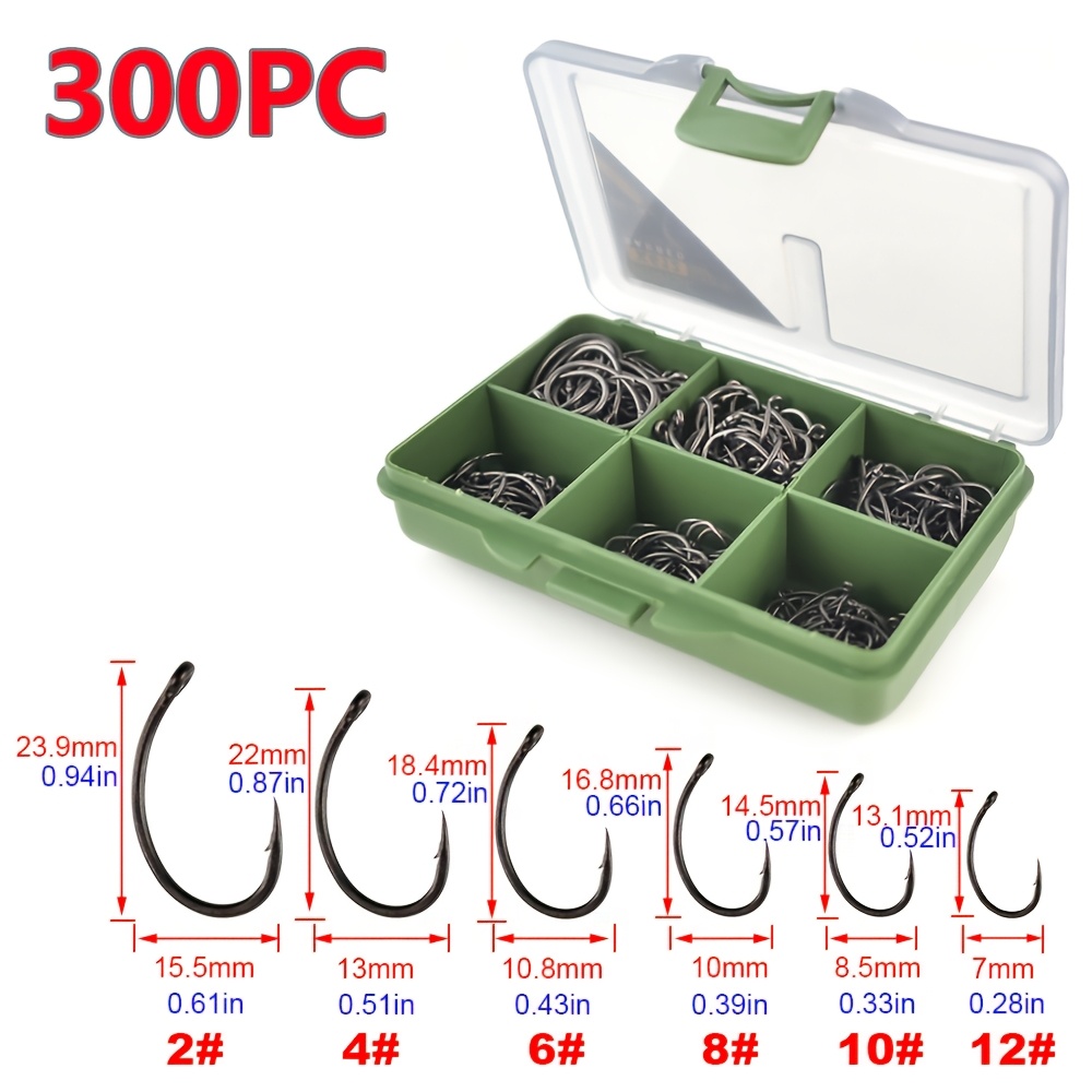 300pcs Carp Fishing Ptfe Coated Hook High Carbon Barbed Fish Hooks With Box Fishing Accessories X612