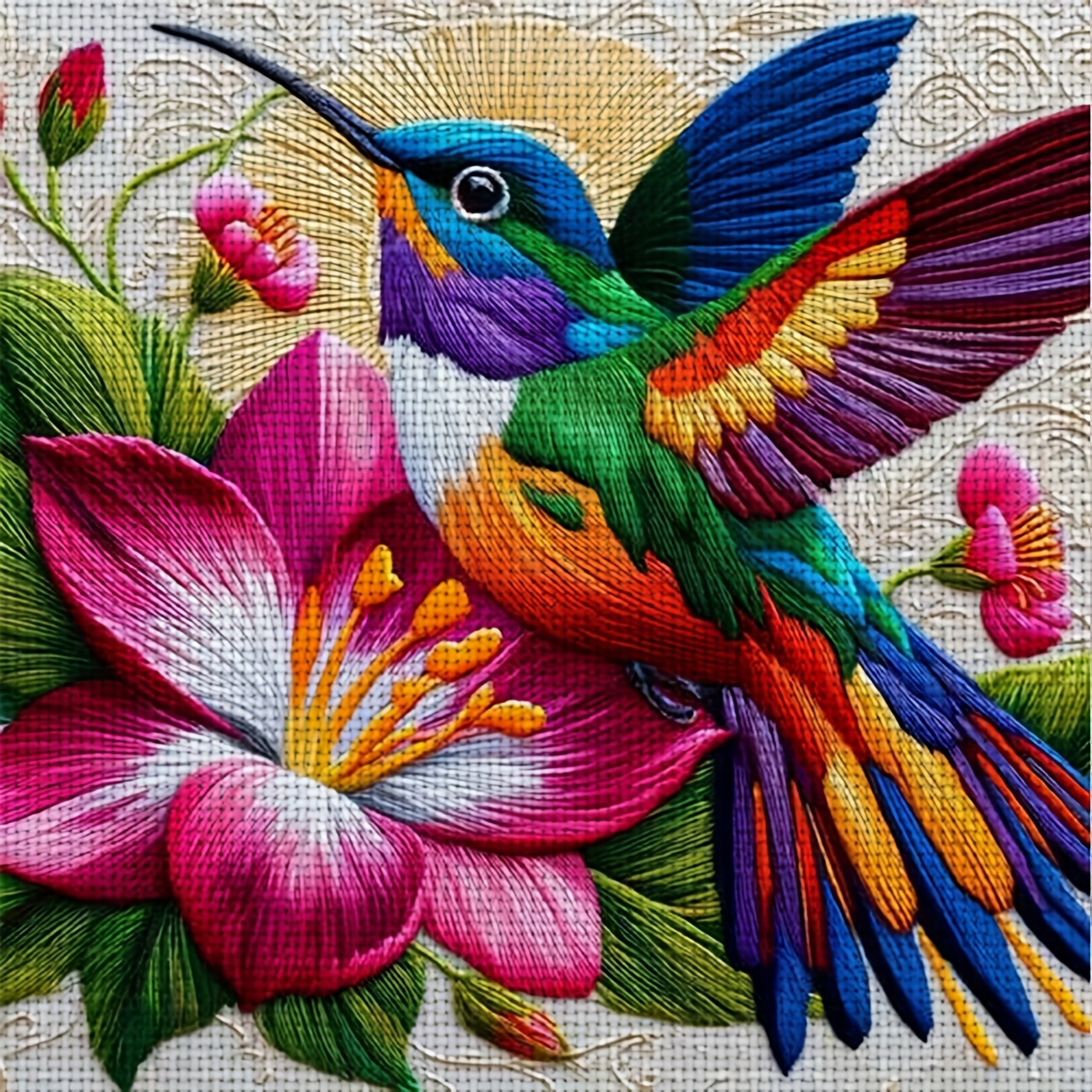 TEMU Kit d'Impression de Broderie Point de Croix DIY 1pc, Cadre, "Motif d'Oiseau Floral Coloré", Parfait pour de Loisir Relaxant des Débutants, Vous
