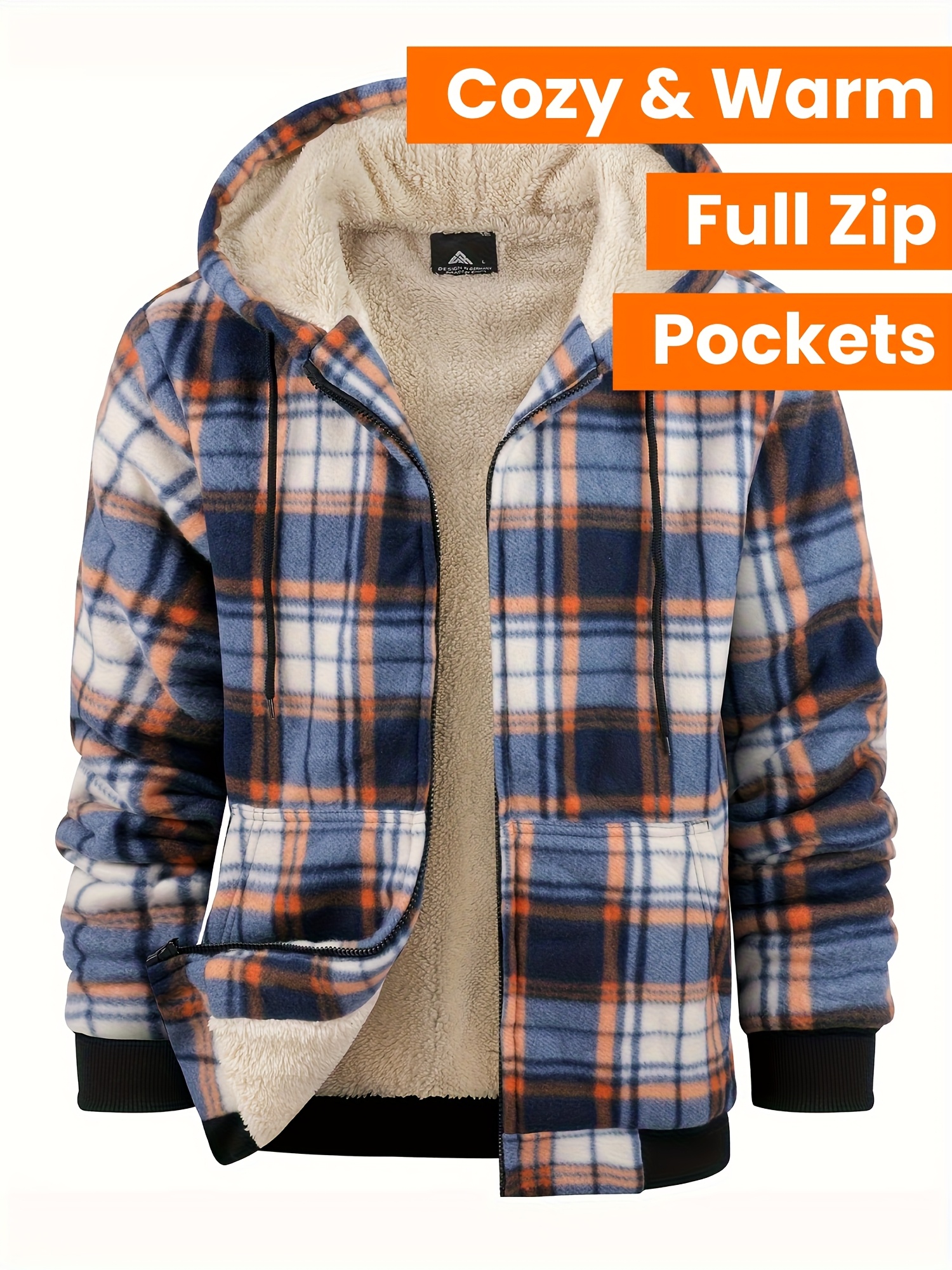 Men'S Heavyweight Fleece Hooded Jackets Thick Sherpa Lined Flannel Plaid Shirt with Full Zip 43 Men'S Heavyweight Fleece Hooded Jackets - Thick Sherpa Lined Flannel Plaid Shirt with Full Zip