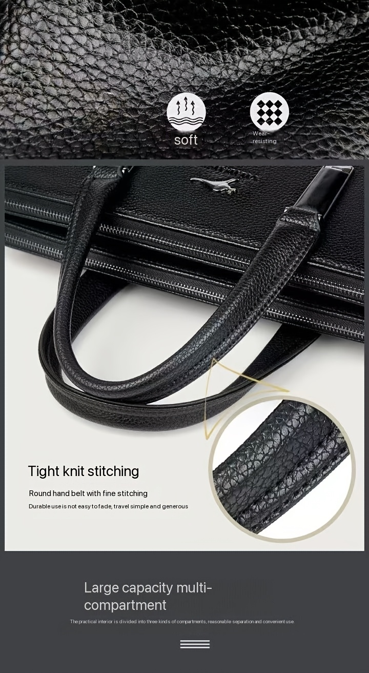 A Men'S PU Tote Bag, Messenger Bag, Adjustable Shoulder Strap Crossbody Bag, Large Capacity with Multiple Compartments, Suitable for Work, Business Travel, And Outdoor Use.