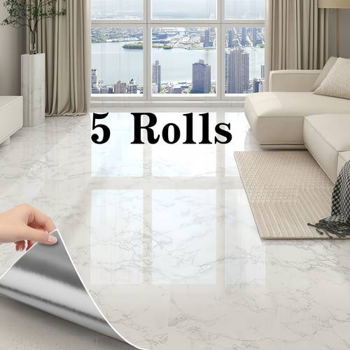 5 rolls luxury marble look floor stickers for living room kitchen self waterproof peel and stick flooring for bathroom toilet bedroom and home decoration