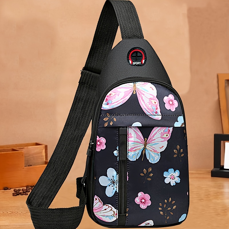 

Casual Nylon Crossbody Sling Bag For Women, Adjustable Strap Lightweight Messenger Bag With Zipper Closure And Polyester Lining, Solid Color With Random Print Pattern