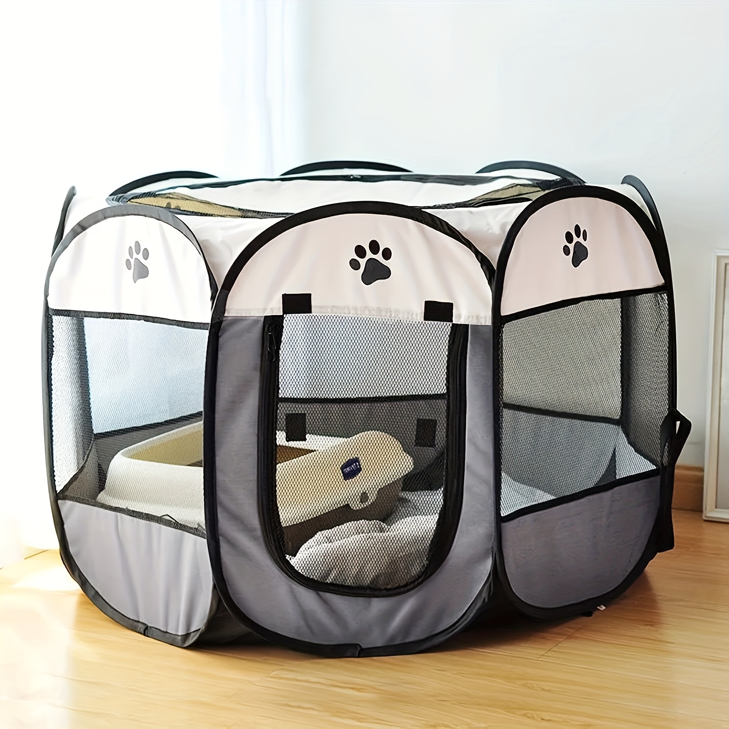 octagon pet fence tent oxford cloth scratch resistant folding dog cage cat nest dog nest large space indoor outdoor   puppy cage easy to store travel pet house traditional style protective mesh panel pet tent warm winter christmas greetings