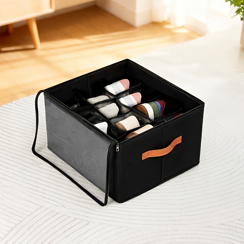 TEMU Boîte de rangement pliable pour chaussures sous le lit, robuste, lavable, en tissu Oxford, anti-poussière, avec fenêtre transparente, poignées