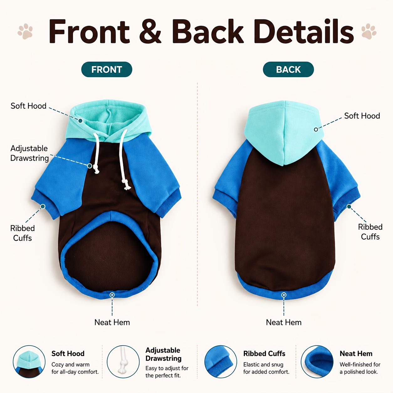 comfortable elastic band hooded casual pet top windproof and cold resistant apparel for small medium and large dogs suitable for home and dog walking   breathable and machine washable puppy clothes with     Product details 3
