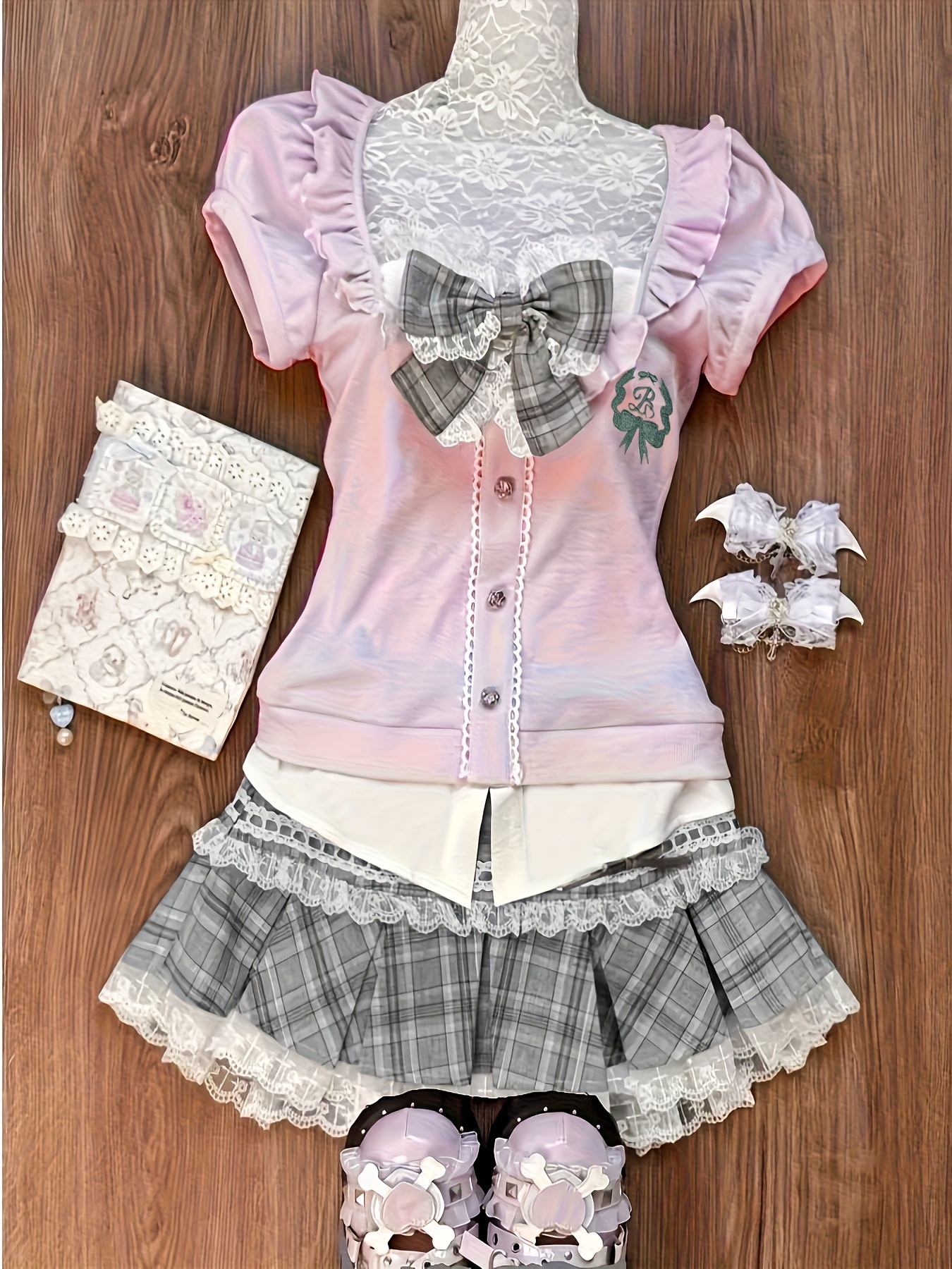 summer cute sweetheart style bowknot contrast lace ruffle Temu