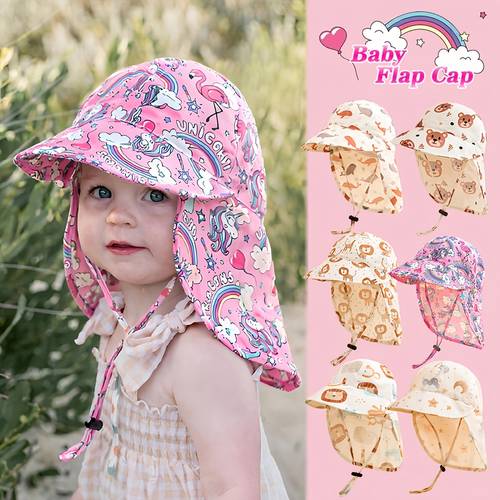 1 stück sonnenhut mit nackenklappe, einhorn bär dinosaurier blumenmuster breitkrempen hut mit windfalle, für frühling sommer jungen und mädchen, ideal für , strandurlaub und outdoor-spiele, geschenk für kinder
