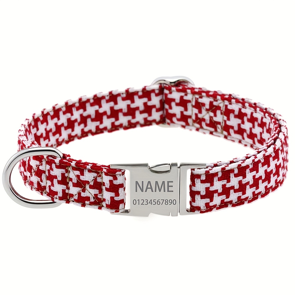 Custom Engraved Houndstooth Dog Collar with Adjustable Quick Release Buckle