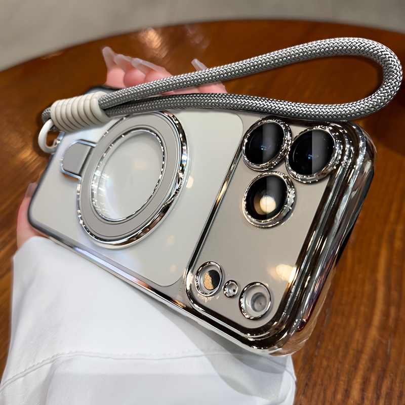 TEMU Phone Case: Luxury Plating Clear Magnetic Ring Holder Wireless Case With Short Lanyard For Iphone 18 Pro Max 18 Pro 17 Pro 17 16 Pro 15 Pro Max