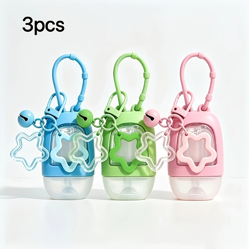 TEMU 3pcs [refillable Squeeze Bottles] Portable Small No-wash Hand Sanitizer Bottles With Case, Keychain And Star Pendant, Leak-proof Design,